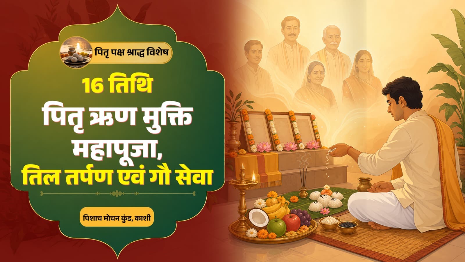 पितृ पक्ष पूजा - 16 तिथि पितृ ऋण मुक्ति महापूजा, तिल तर्पण और गौ सेवा